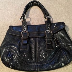 Authentic classic black leather coach purse